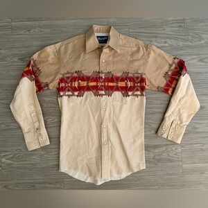 Vintage Wrangler Checotah Southwestern Aztec Western Pearl Snap Shirt Mens Small